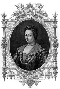 Retrato da veneziana Bianca Cappello (1548 - 1587), esposa de François de Medicis (Francesco de Medici). Gravura de 1862 em "As Rainhas do Mundo" pelos nossos primeiros escritores. Livro publicado sob a direção de J. G. D. ARMENGAUD. de French School