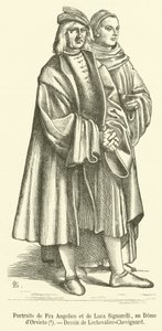 Retratos de Fra Angelico e Luca Signorelli, na Cúpula de Orvieto (gravura) de French School