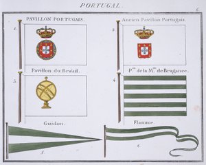 Bandeiras portuguesas, de um livro francês das bandeiras, c.1819 de French School