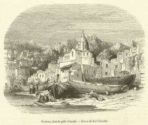 Positano, no Golfo de Amalfi (gravura) de French School