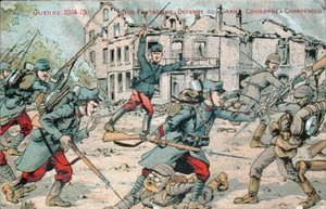 Cartão postal representando a Infantaria Francesa em Defesa de Champenoux de French School