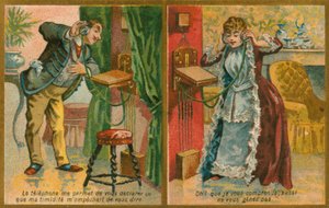 Cartão postal, caracterizando, telefone de French School