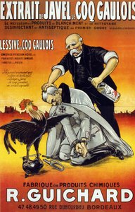 Poster "Bleach Extract Le Coq Gaulois - os melhores produtos de branqueamento e limpeza - desinfectante e anti-séptico de primeira ordem (em garrafas e frascos) - Manufacture de produits chimiques René Guichard" publicado em Bordeaux em 1917. de French School