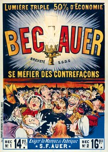 Poster publicidade Becauer lâmpadas de petróleo, impresso por Charles Verneau, 1890