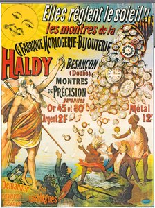 Cartaz publicitário Horlogerie-Bijouterie Haldy, antes de 1890