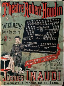 Cartaz publicitário uma aparição de Jacques Inaudi (1867-1939) no Teatro Robert Houdin, Paris, 1878