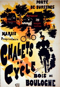 Cartaz publicitário dos Chalets du Cycle, Bois de Boulogne, perto da Porte de Suresnes de French School