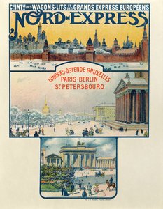 Cartaz publicitário da Wagons-Lits Company e Great European Express, Londres para São Petersburgo, início do século XX