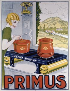 Cartaz publicitário da placa Primus, impresso por Dampenon & Elarue