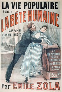 Cartaz publicitário da publicação de A Human Beast por Emile Zola (1840-1902) em La Vie Populaire, c.1890