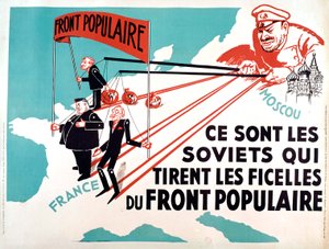 Cartaz representando Edouard Herriot e Leon Blum como marionetas de Moscovo, c.1936 (cartaz) de French School