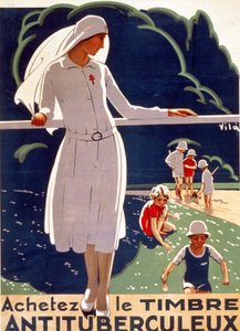 Poster para "Buy the TB patch" publicado pelo Comité Nacional de Defesa contra a Tuberculose. Litografia de 1917. de French School