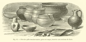 Cerâmica galo-romana preta, cinza e vermelha encontrada em Paris de French School