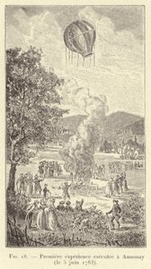 Primeira experiência realizada em Annonay (5 de junho de 1783) (gravura) de French School