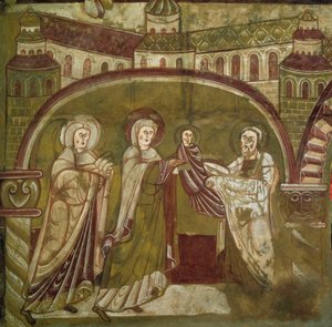 Apresentação de Jesus no Templo. Fresco da igreja de Vic sur Cere (Cantal). Século XII. Paris, Museu de Monumentos inglês de French School