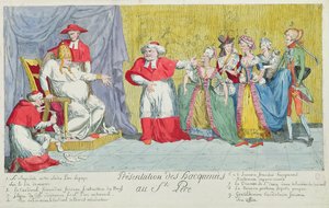 Apresentação das éguas ao Santo Padre, caricatura da introdução de Adelaide (1732-1800) e Victoire de France (1733-99) ao Papa, 17 de abril de 1791 de French School