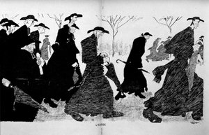 Sacerdotes em colunas a fugir (separação entre Igreja e Estado) - em "The Witness" de 29/12/1906. de French School