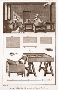 Impressão: tremperie et lavage des formes - "The Grande Encyclopedie, ou Dictionnaire Raisonne des Sciences, des Arts et des Metiers" (Enciclopédia ou Dicionário das Ciências, Artes e Profissões) de Denis Diderot (1713-1784) e Jean d
