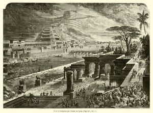 Captura da Babilônia pelo exército de Ciro (gravura) de French School