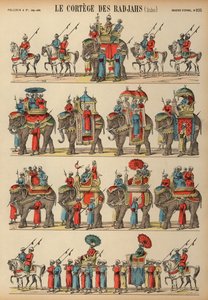 Procissão de rajás indianos (gravura colorida) de French School