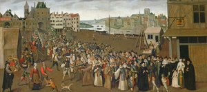 Procissão da Santa Liga na Place de Grève, deixando o Arco de Saint-Jean, Paris, 1590-3
