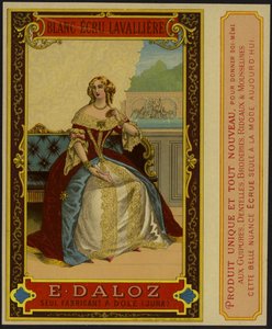 Rótulo de produto com uma imagem de uma mulher bem vestida de French School