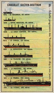 Aumento progressivo do tamanho dos navios transatlânticos de 1819 a 1911 (chromolitho) de French School