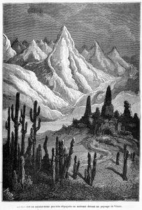 Projeção imaginária de uma paisagem Vênus - em "Les terres du ciel" de Camille Flammarion, ed. Marpon & Flammarion, Paris de French School