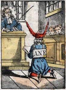 Punição na escola: Aluno castigado, com um boné de burro. Imagem epinal do final do século XIX. de French School