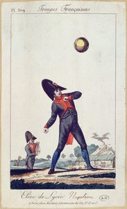 Aluno do Liceu Napoleão jogando bola, c.1805 (gravura de cor) de French School