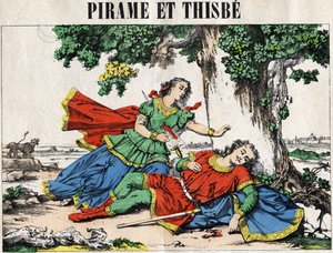 Pyramus (Pirame) e Thisbe, conto de Ovid em "The metamorphoses". de French School