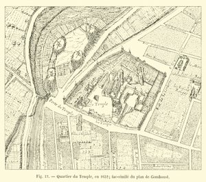 Quartier du Temple, em 1652; fac-símile do plano de Gomboust de French School
