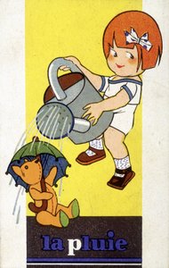 Representação da chuva: uma menina com um regador de French School