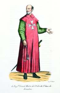 Raymond de Puy (1120-5860) Primeiro grão-mestre da Ordem de São João de Jerusalém, ilustração da História e figurinos de ordens monásticas de padre Helyot, 1842 de French School
