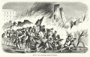 Rebeldes expulsando os austríacos de Bolonha, Itália, 1848 de French School