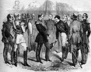 Recepção do imperador francês Napoleão III (1808-1873) pelo czar russo Alexandre II (1818-1881) em Varsóvia (Polônia) de French School