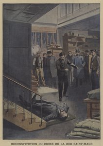 Reconstrução de um assassinato na Rue Saint-Maur, Paris (cor litho) de French School