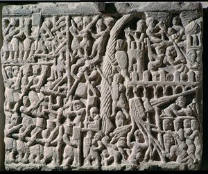 Relevo retratando o cerco de Carcassonne por Simon de Montfort (c.1160-1218) em 1209 de French School
