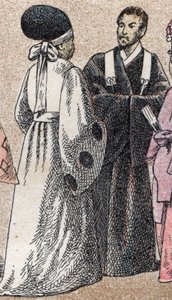 Figurinos religiosos na Ásia: dois sacerdotes xintoístas do Japão - Gravura - Figurinos religiosos na Ásia: dois sacerdotes xintoístas do Japão - Gravura - Colecção privada de French School