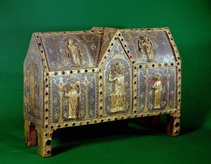 Relicário do peito de São Calminius, Limoges (cobre e champleve esmalte)