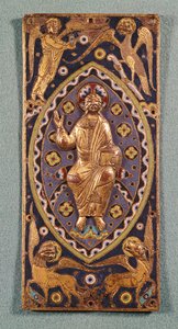 Placa relicário que descreve Cristo com os símbolos dos evangelistas (cobre esmaltado)