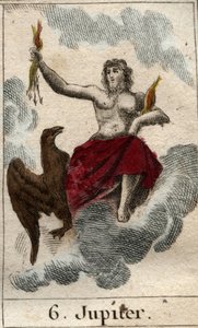 Representação de Júpiter (ou Jove), rei dos deuses, e o deus do céu e do trovão). De "Mythology of Youth" de Pierre Blanchard 1803. de French School