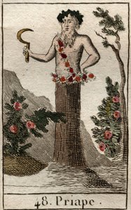 Representação de Priape, deus da libertinagem e da fertilidade, muitas vezes representa com um pênis gigante em ereção, segurando uma foice na mão. (Priapus, deus da fertilidade rústica, muitas vezes representado com um pênis permanentemente erecto, ele se de French School