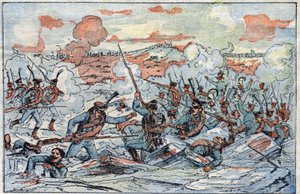Representação da Batalha de Austerlitz, ou Batalha dos Três Imperadores, em 12-02-1805. de French School