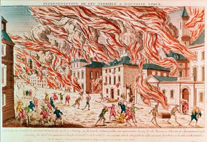 Representação do terrível incêndio de Nova Iorque em 1776 (gravura a cores) de French School