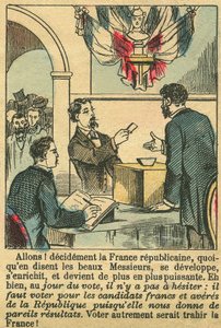 A França republicana merecia o voto dos franceses. Gravura, em "Le Figaro, suplemento", em 30/03/1889, Paris. Col. Selva. de French School