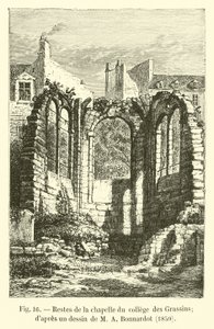 Restos da capela do Colégio des Grassins; dapres um desenho de MA Bonnardot, 1850 de French School