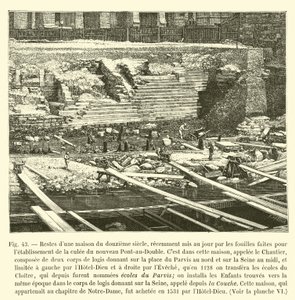 Restos de uma casa do século XII, recentemente descoberta por escavações feitas para o estabelecimento do cul-de-sac do novo Pont-au-Double de French School