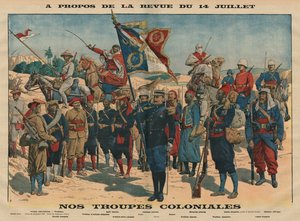 Revista de 14 de julho, as nossas tropas coloniais, ilustração de &39;Le Petit Journal&39;, suplemento illustre, 13 de julho de 1913 (cor litho)