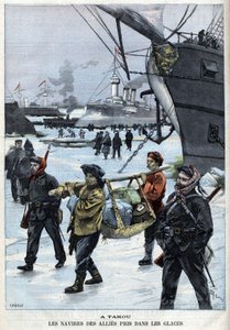Revolt des Boxers (1898-1900) os navios dos aliados no gelo Atakou. em "Le Petite Parisien". de French School